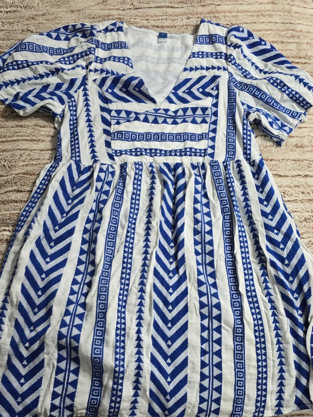 Old Navy Blue and White Geometric Cotton Dress